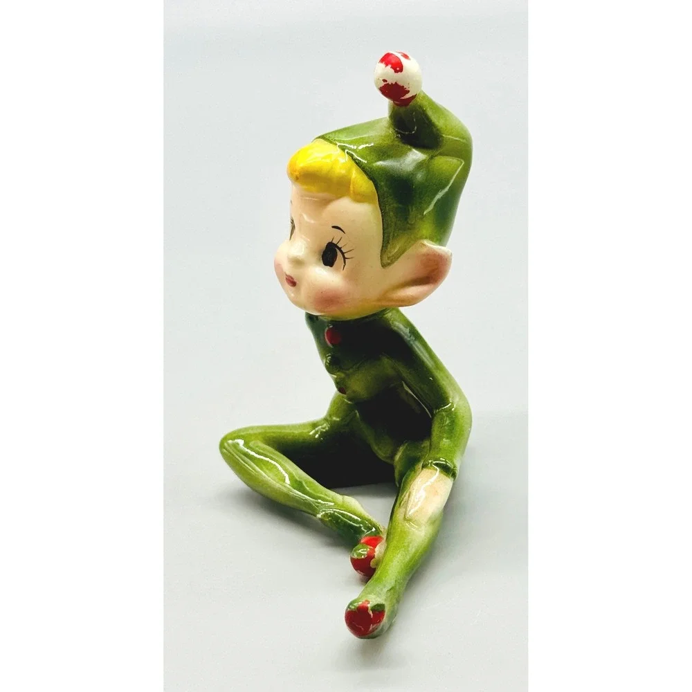 Tumbling Pixie Elf Figurine Sitting Japan Vintage 1950s Christmas Decor Ceramic